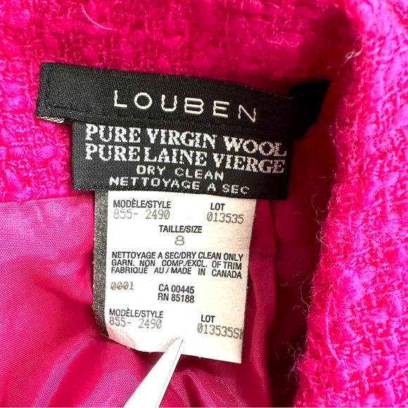 Louben Women Size 8 Fuchsia Pink Pure Virgin Wool Woven Pencil Skirt Zip Canada - Picture 9 of 10